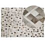 Area Rug Carpet Grey And Beige Leather Chequered 140 X 200 Cm