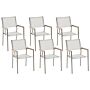 Set Of 6 Garden Dining Chairs White And Silver Textile Seat Stainless Steel Legs Stackable Outdoor Resistances