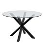 Heaven Round Dining Table With Clear Glass Top And Black Legs