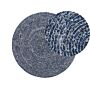 Area Rug Dark Blue Round 140 Cm Boho Rustic Spiral Braided Cotton Denim