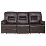 Recliner Sofa Brown 3 Seater Faux Leather Manually Adjustable Back And Footrest