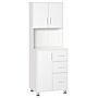 Homcom Modern Kitchen Cupboard With Storage Cabinets, 3 Drawers And Open Countertop, White