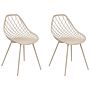 Set Of 2 Dining Chairs Beige Synthetic Seat Metal Legs Net Design Backrest