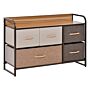 Homcom 5-drawer Dresser, Linen Fabric Chest Of Drawers, Dresser Tower Unit For Bedroom Hallway Entryway, Storage Organizer With Steel Frame Wooden Top