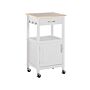 Kitchen Trolley White And Light Wood Top Mdf 48 X 39 X 89 Cm Cabinet Towel Rack Cutlery Drawer Casters Beliani