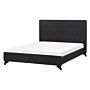 Bed Frame Black Upholstery 140 X 200 Cm Eu Double Size 4ft6 Tufted Headboard Rubberwood Legs Slatted Frame