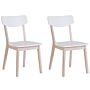 Set Of 2 Dining Chairs White With Light Wood Legs