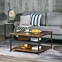 Homcom Industrial Coffee Table, Square Cocktail Table With 3-tier Storage Shelves, Rustic Brown