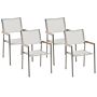 Set Of 4 Garden Dining Chairs White And Silver Textile Seat Stainless Steel Legs Stackable Outdoor Resistances