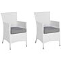 Garden Dining Chair Set Of 2 White Faux Rattan Grey Cushion Seat Outdoor Resistances