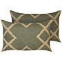 Set Of 2 Scatter Cushions Green And Beige Jute And Wool 30 X 50 Cm Geometric Pattern Faded Colours