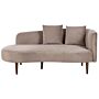 Chaise Lounge Taupe Velvet Polyester Upholstery Right Hand Dark Wood Legs Extra Throw Pillows