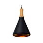 Hanging Light Pendant Lamp Black With Gold And Light Wood Aluminium Cone Shade