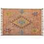 Area Rug Orange Cotton 160 X 230 Cm Rectangular With Tassels Geometirc Pattern Boho Oriental Style