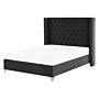 Slatted Bed Frame Black Velvet 4ft6 Eu Double Size Upholstered Tufted Headrest Nailhead Trim