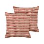 Set Of 2 Scatter Cushions Red And Beige Cotton 45 X 45 Cm Geometric Pattern Handmade Removable Cover With Filling