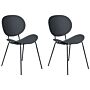 Set Of 2 Dining Chairs Black Synthetic Seat Black Metal Legs Minimalist Design Backrest