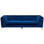 3 Seater Sofa Blue Velvet Chesterfield Style Low Back