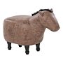 Kids Animal Stool Brown Fabric Leather Look Footstool Wooden Legs Children Seat