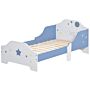 Homcom Kids Toddler Wooden Bed Round Edged With Guardrails Stars Image 143 X 74 X 59 Cm Blue