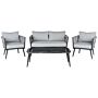 Garden Conversation Set Black Pe Rattan Grey Cushions Outdoor 4 Seater With Coffee Table