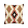 Scatter Cushion Multicolour Cotton Wool 50 X 50 Cm Geometric Pattern Handmade Embroidered Removable Cover With Filling