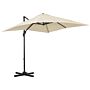 Outsunny 2.5 X 2.5m Patio Offset Parasol Umbrella Cantilever Hanging Aluminium Sun Shade Canopy Shelter 360° Rotation W/crank Handle, Cream White