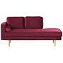 Chaise Lounge Dark Red Velvet Upholstered Left Hand Orientation Metal Legs Bolster Pillow