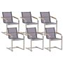 Set Of 6 Garden Chairs Grey Synthetic Seat Stainless Steel Frame Cantilever Style