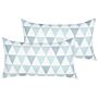 Set Of 2 Outdoor Cushions Blue And White 40 X 70 Cm Geometric Triangle Pattern Garden Pillows