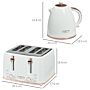 Homcom 1.7l 3000w Fast Boil Kettle & 4 Slice Toaster Set, Kettle And Toaster Set With 7 Browning Controls, Crumb Tray, White