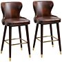 Homcom Bar Stools Set Of 2, Pu Leather Vintage Counter-height Bar Chair, Luxury European Style Kitchen Stools With Back, Brown