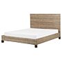 Panel Bed Natural Rattan Mahogany Wood Eu King Size 5ft3 Slatted Frame Bed Base Braided Headboard Modern Boho Beliani