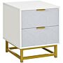 Homcom Bedside Table With 2 Drawers, Side Table, Bedside Cabinet With Steel Frame, Grey And White