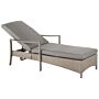 Garden Outdoor Lounger Brown And Grey Rattan Polyester Fabric Cushion Adjustable Reclining Backrest