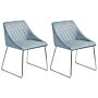 Set Of 2 Dining Chairs Light Blue Velvet Fabric Chromed Metal Legs