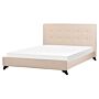 Bed Frame Beige Upholstery 160 X 200 Cm Eu King Size 5ft3 Tufted Headboard Rubberwood Legs Slatted Frame