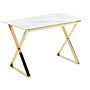 Dining Table Marble Effect And Gold Tempered Glass And Metal Legs Glossy Finish 120 X 70 Cm Rectangular