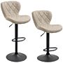 Homcom Adjustable Height Bar Stools Set Of 2, Swivel Barstools With Backrest And Footrest, Steel Frame Diamond Pattern Pu, Kitchen Counter Light Grey