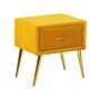 Bedside Table Yellow Velvet Upholstery Nightstand 1 Drawer Minimalist Design Bedroom Furniture