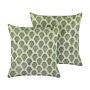 Set Of 2 Decorative Cushions Green Velvet And Cotton 45 X 45 Cm Floral Pattern Block Printed