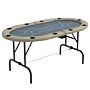 Sportnow 10 Player Folding Poker Table, Oval Portable Blackjack Casino Table With Cup Holders And Felt Top, 178 X 89 X 70cm, Brown And Blue