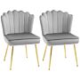 Homcom Shell Luxe Velvet Accent Chair, Chair With Gold Metal Legs, Set Of 2, Grey