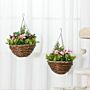 Outsunny Set Of 2 Artificial Plant Lisianthus Flowers Hanging Planter With Basket For Decoration