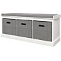 Homcom Shoe Bench With Seat, Shoe Storage Bench With Cushion And 3 Fabric Drawers, White