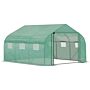 Outsunny Walk-in Polytunnel Garden Greenhouse, Outdoor Greenhouse With Pe Cover, Zippered Roll Up Door And 6 Windows, 3.5 X 3 X 2m, Green