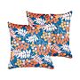 Set Of 2 Decorative Cushions Multicolour Velvet 45 X 45 Cm With Plant Motif