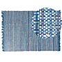 Rag Rug Blue Cotton 140 X 200 Cm Rectangular Handmade