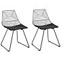 Set Of 2 Dining Chairs Black Metal Steel With Faux Leather Seat Pad