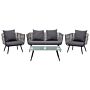 Garden Conversation Set Grey Pe Rattan Outdoor 4 Seater With Coffee Table Cushions